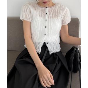 カーディガン シャーリング半袖カーディガン レディース