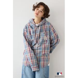 ブラウス シャツ (MLB)フードチェックシャツ レディース メンズ