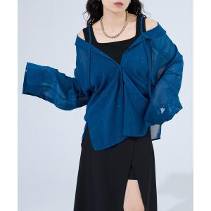 ブラウス シャツ 2wayラメシアーシャツ レディース