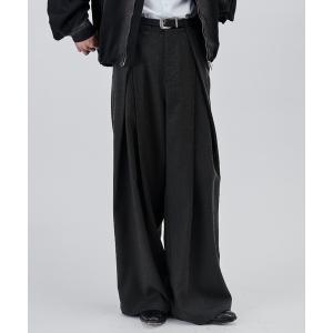 ワイドパンツ スラックス Cross tuck wide straight slacks / クロスタックワイドストレートスラックス メンズ レディース