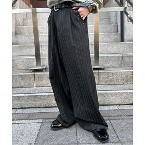 ワイドパンツ スラックス STUDDED STRIPED WIDE SLACKS／スタッズストライプワイドスラックス メンズ レディース