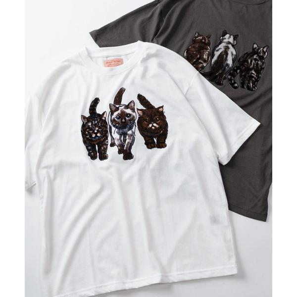 tシャツ 「81」フロント＆バック ネコイラスト フロッキープリント クルーネックTシャツ/ユニセッ...