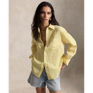 25SS✨ポロバイラルフローレン リネン100 ストライプシャツ イエロー M POLO RALPH LAUREN（ポロ・ラルフローレン） ブラウス シャツ