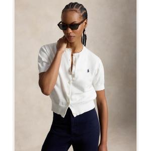 カーディガン コットンブレンド ショートスリーブ カーディガン レディース