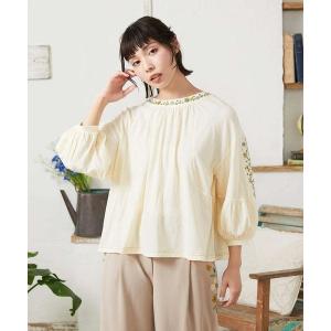 tシャツ 天竺フラワー刺繍カットソー レディース