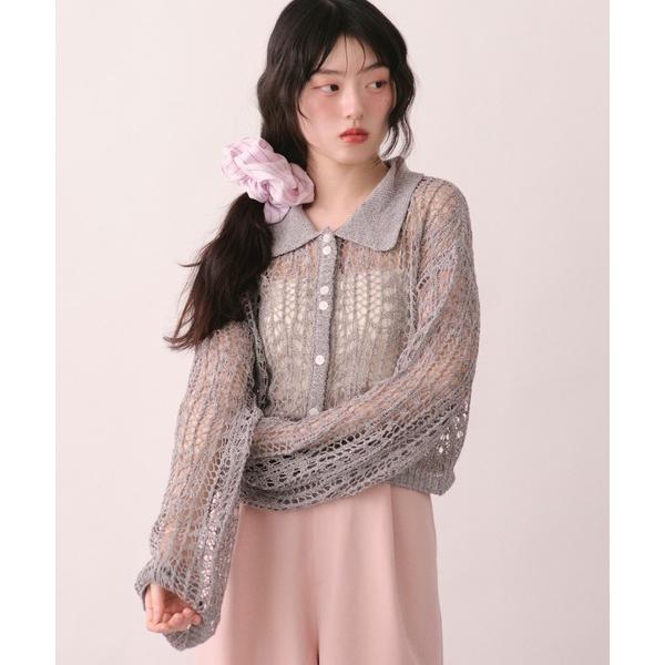カーディガン tape sheer colour knit cardigan / テープシアーカラー...