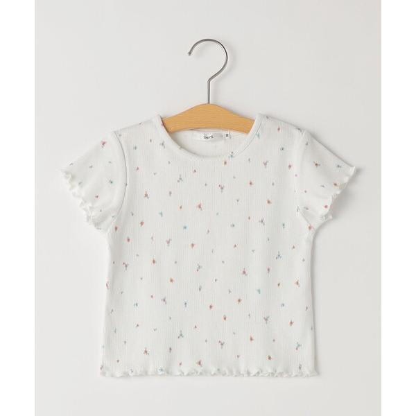 tシャツ SHIPS KIDS:80〜90cm /フラワー テキスタイル リブTシャツ キッズ 子供...