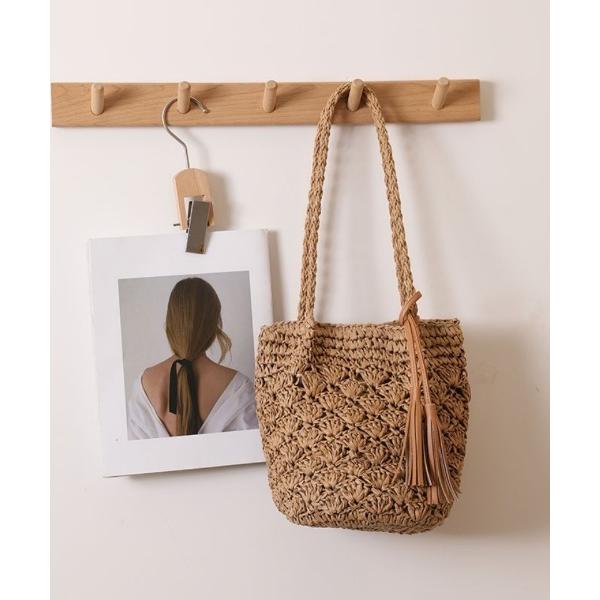 かごバッグ カゴバッグ フリンジストラップ付 ストローかごバッグ ショルダーバッグ