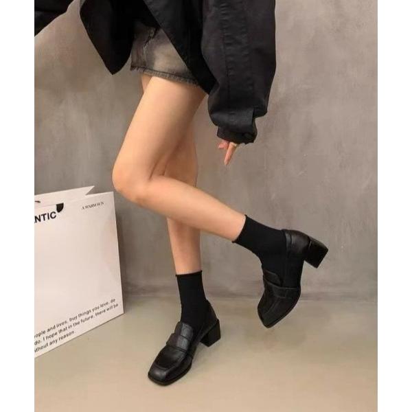 ローファー スクエアトゥ ヒールローファー レディース