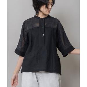 ブラウス シャツ シアージャガードチェック×シワ加工ローンプルオーバーシャツ レディース
