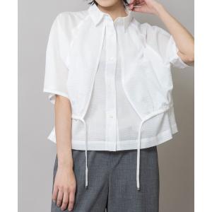 ブラウス シャツ シワ加工コットンローンフラップシャツ レディース