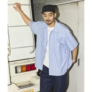 シャツ 半袖 RED KAP/レッドキャップ 別注 ブロード レジメントストライプ クロップド丈 ワークシャツ メンズ