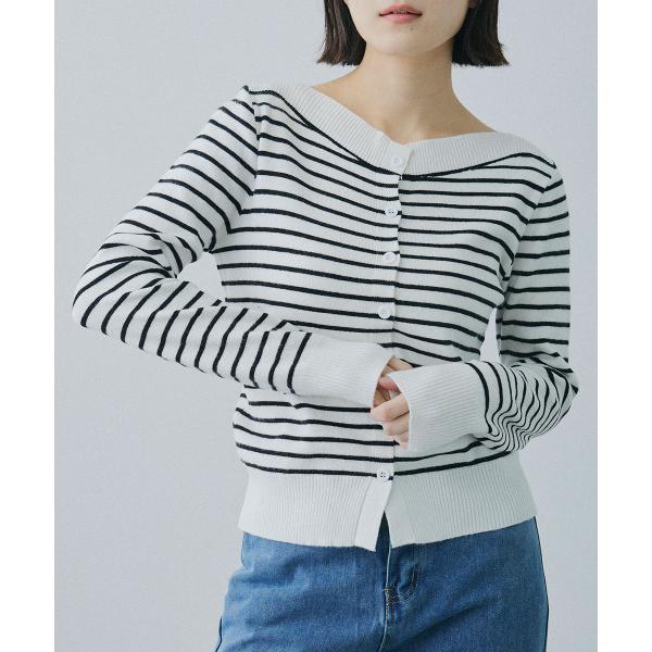 カーディガン オフネック ボーダーニットカーディガン / Off-Neck Border Knit ...