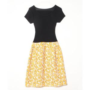 「en recre」 花柄ドッキングワンピース FREE イエロー レディース