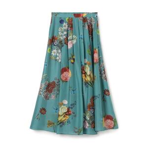 スカート シルク BOUQUETプリント フレアスカート