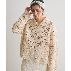 カーディガン クロシェニットシャツカーディガン レディース