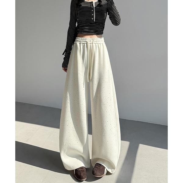 パンツ ラインストーン付きスウェットカーブパンツ レディース