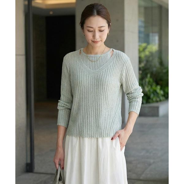 ニット セーター レイヤード風Vネックシアーニットトップス レディース