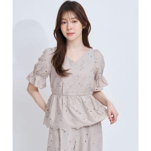 ブラウス シャツ フラワー刺繍ペプラムブラウス レディース