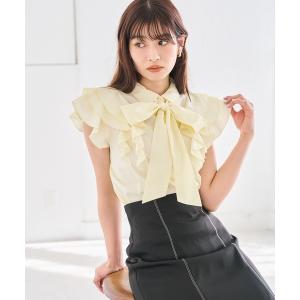 ブラウス シャツ 2026春夏新作 袖フリルボウタイブラウス レディース