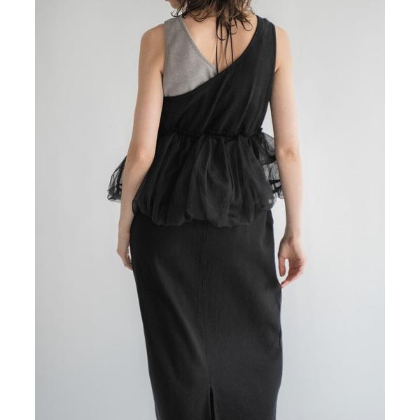 ワンピース tulle peplum docking rib OP