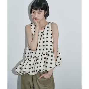 ブラウス シャツ ドットジャガードアシメバルーンヘムノースリ レディース