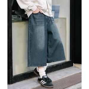 ワイドパンツ ジーンズ ケミカルウォッシュ オーバーダイ ワイドデニムハーフショートパンツ メンズ レディース
