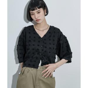 ブラウス シャツ 2wayドットジャガードタックスリーブクロップドブラウス レディース