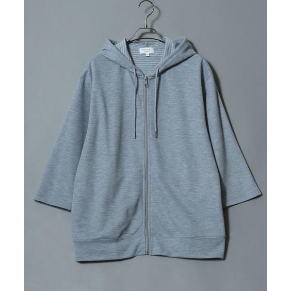 パーカー Full-Zip 3/4-Sleeve Hoodie with Inner Stripe ...