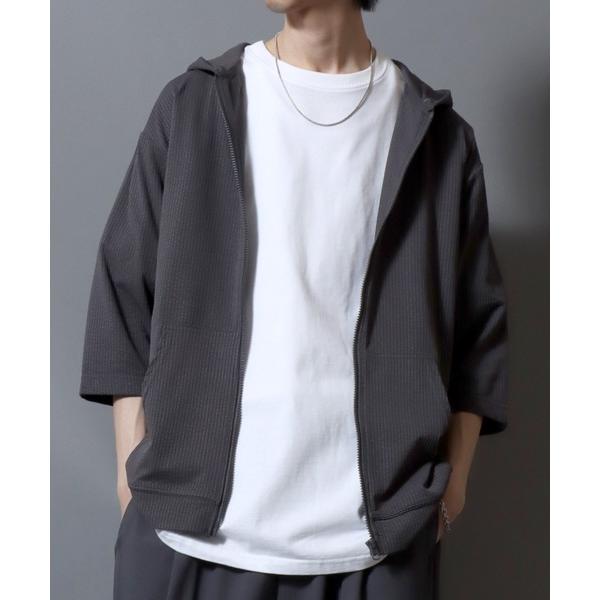 パーカー 3/4-Sleeve Full-Zip Hoodie in Seersucker-Knit...