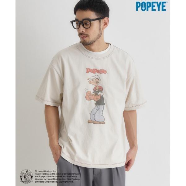 tシャツ 「POPEYE」グラフィックプリントTシャツ (ヴィンテージ風 / 立体感 / 柔らかい素...