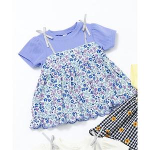 tシャツ 「リンク」フラワーフリルドッキングトップス_セットアップ可 キッズ 子供服 女の子