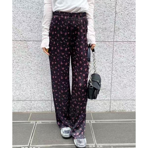 パンツ フラワープリーツパンツ レディース
