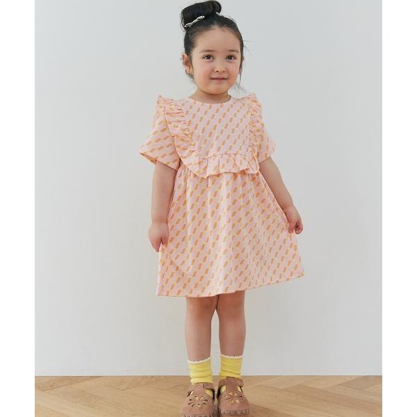 ワンピース 「吸汗速乾」幾何学柄フリル半袖ワンピース キッズ 子供服 女の子