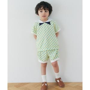 セットアップ 「吸汗速乾」「セットアップ」セーラーカラー幾何学柄半袖トップス＆パンツ キッズ 子供服 男の子 女の子