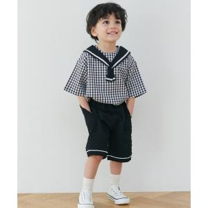 セットアップ 「セットアップ」ギンガムセーラーカラー半袖トップス＆ハーフパンツ キッズ 子供服 男の子 女の子