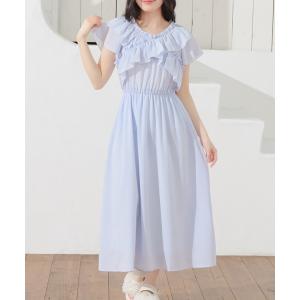 ワンピース 夏 半袖 クロスフリルワンピース