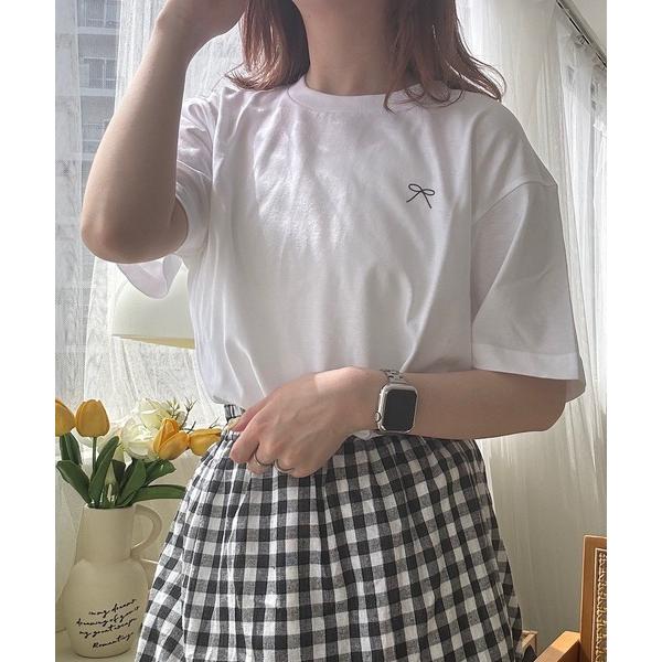 tシャツ リボンデザイン半袖Tシャツ レディース