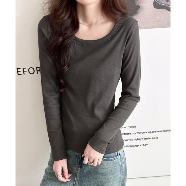 tシャツ 「すっきり見せスリムフィット」長袖 ラウンドネックリブカットソー レディース レディース