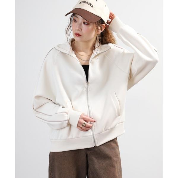 ジャージ mitis ダンボールニット 配色パイピング ラグラン トラック ジャケット レディース