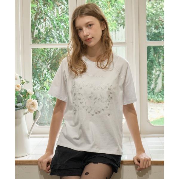 tシャツ ラブソング音符Tシャツ/Love Song Musical Note T-Shirt レデ...