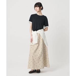 ロング スカート 夏 麻ブレンド ドット フレアロングスカート