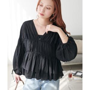 ブラウス シャツ ボイルギャザー前開きブラウス レディース