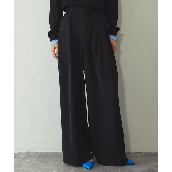 ワイドパンツ スラックス パンツ エステルツイルタックワイドパンツ レディース