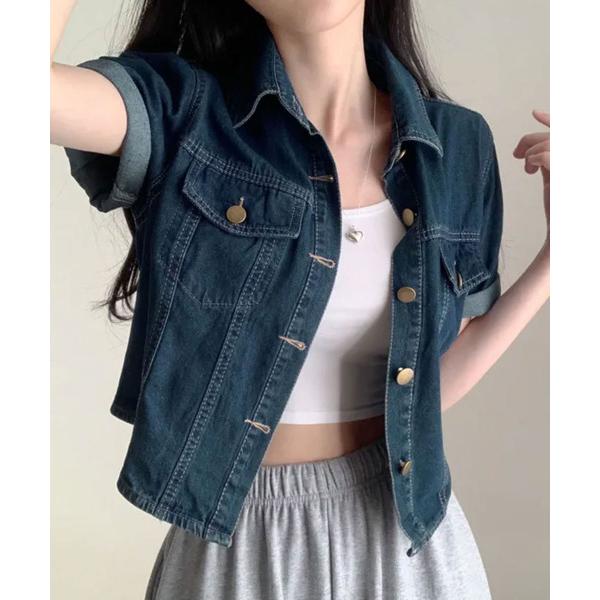 デニムジャケット gジャン ショート丈 ラウンドヘム デニムジャケット 半袖 レディース