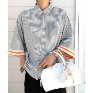 ブラウス シャツ 半袖リブドッキングシャツ レディース