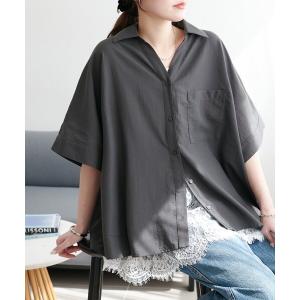 ブラウス シャツ スキッパー前開き半袖シャツ レディース