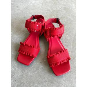 サンダル フリルディテールミュール レディース