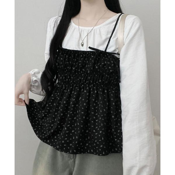 アンサンブル フラワー柄 キャミトップｘプルオーバーブラウス アンサンブル