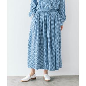 スカート 「natural by clip」リネン混チェックコクーンスカート
